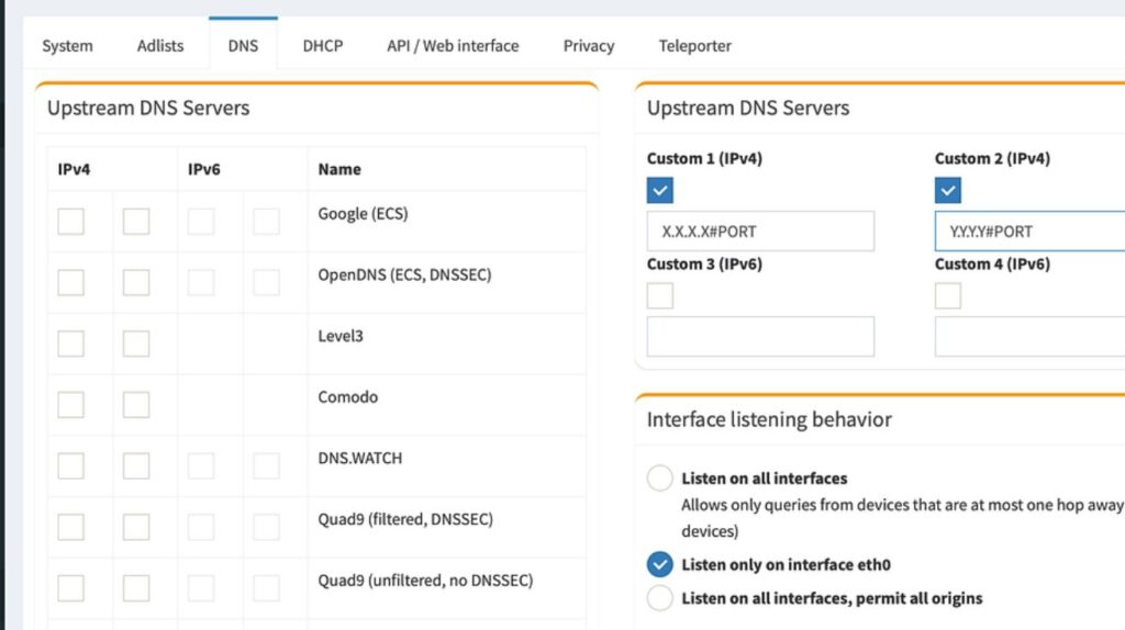 Smart TV showing advanced performance tools such as DNS settings