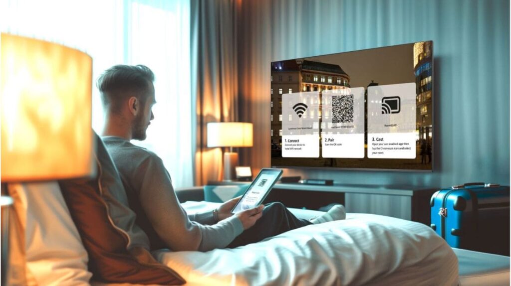 Person checking internet speed test on a Smart TV inside a Dubai apartment.