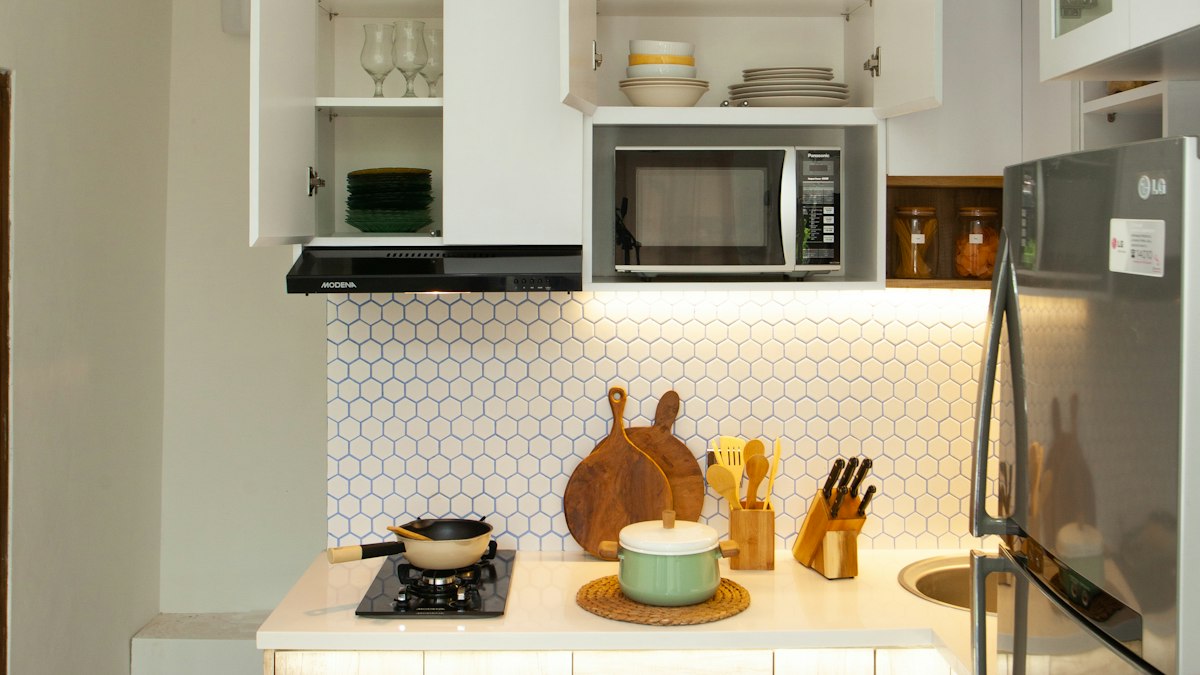 Built-in microwave oven in a modern Dubai kitchen that needs microwave oven repair